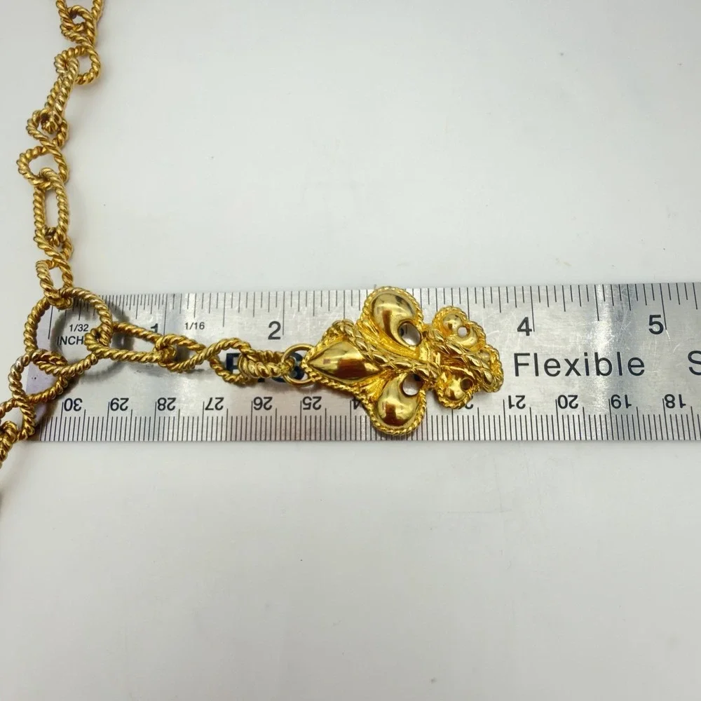 Vtg JUST CAVALLI Fleur De Liss Snake Necklace Chunky Gold Tone Sepant Y Drop